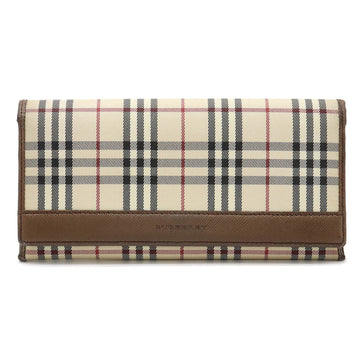 BURBERRY Check pattern bi-fold long wallet nylon canvas leather beige black red brown