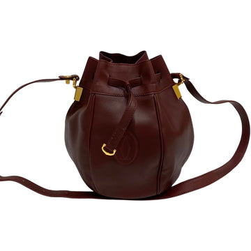 CARTIER Vintage Mustline Drawstring Leather Genuine Shoulder Bag Crossbody Bordeaux