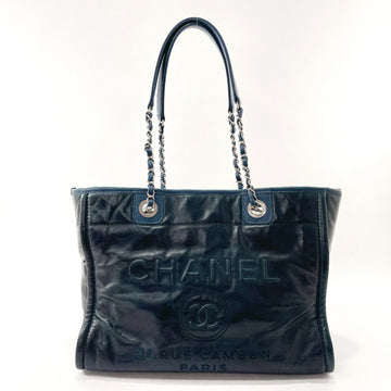 CHANEL Deauville Chain Tote MM Bag Leather  A93257 Women's Navy