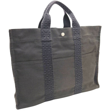 HERMES Tote Bag Yale Line MM Nylon Canvas Gray  Handbag Back Men's Women's Unisex