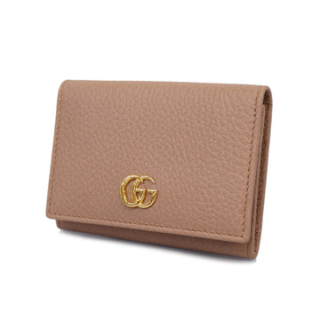 GUCCIAuth  Card Holder GG Marmont 474748 Leather Beige