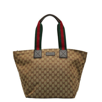 GUCCI GG Canvas Sherry Line Tote Bag 131231 Beige Brown Leather Women's