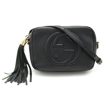 GUCCI Soho Small Disco Tassel Shoulder Bag Pochette Leather Black 308364