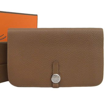 HERMES Dogon GM Long Wallet Taurillon Clemence Brown M Engraved