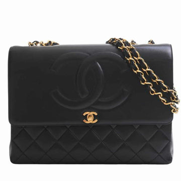 CHANEL Lambskin Big Matrasse Coco Mark W Chain Shoulder Bag - Black