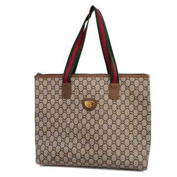 GUCCI Tote Bag Sherry Line Plus PVC Leather Brown Silver Hardware Women's