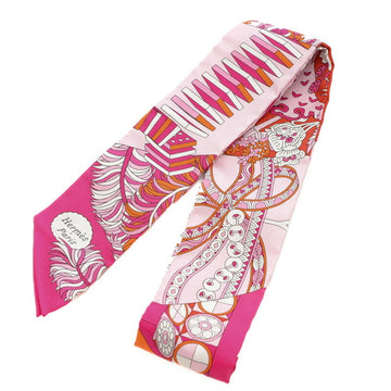 HERMES Twilly Scarf Cane Umbrella and Duel De l'Ombrelle aux Duels Fuchsia/Rose Pale 100% Silk