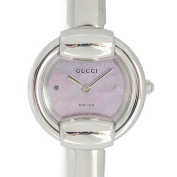 GUCCI Pink Shell Watch 1400L Stainless Steel Silver