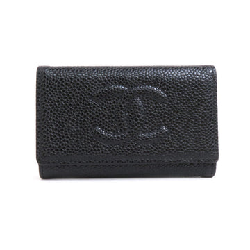 CHANEL Key Case Coco Mark Caviar Skin Leather Black Unisex