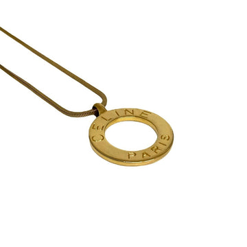 CELINE Vintage Circle Logo Metal Fittings Engraved Necklace Pendant Accessories Gold
