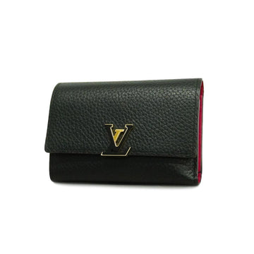 LOUIS VUITTON Trifold Wallet Taurillon Portefeuille Capucine M62157 Noir Hot Pink Ladies