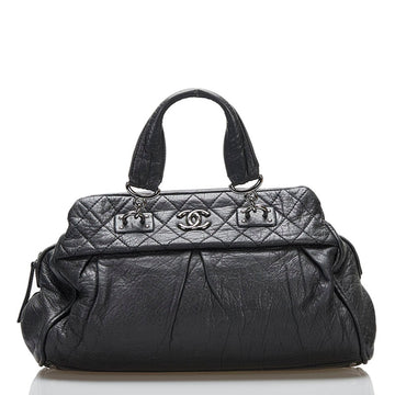 Chanel coco mark handbag boston bag black leather ladies CHANEL