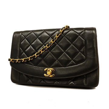 Chanel Shoulder Bag Matelasse Diana Flap Single Chain Lambskin Black Gold meta