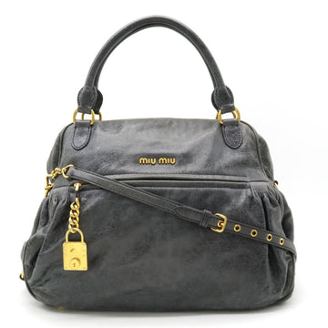 MIU MIU Miu Handbag Tote Bag Shoulder Leather Gray
