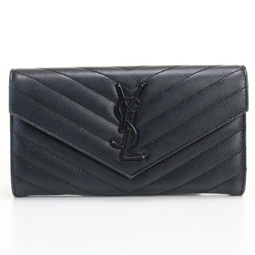 SAINT LAURENT Large Flap 372264 BOW08 1000 Long Wallet with Folded Coin Purse Leather Ladies