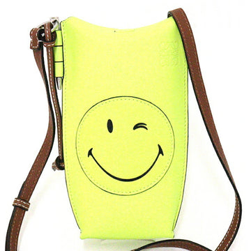 LOEWE bag shoulder diagonal smile gate pocket mini calfskin C650Z42X23 NEON YELLOW yellow silver metal fittings