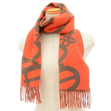 HERMES Scarf Fringe Book Le Camaille Horse Orange/Beige 100% Cashmere