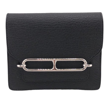 HERMES Ruri Slim Chevre Misor Compact Wallet Bifold Black Unisex