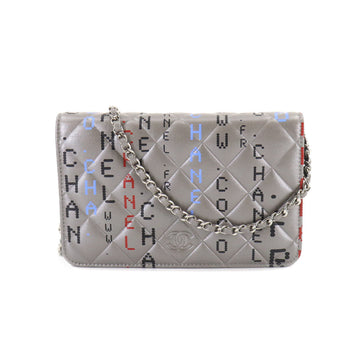 CHANEL computer circuit board chain wallet folio long leather gray multicolor