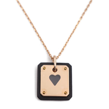 HERMES As de Cours PM Necklace Metal Vaux Swift Pink Gold Black x Brown Heart Pendant Z Engraved