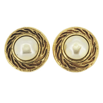 CHANEL earrings fake pearl GP plated gold ladies