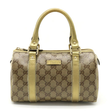 GUCCI GG Crystal Handbag Boston Bag PVC Metallic Leather Beige Gold 193604