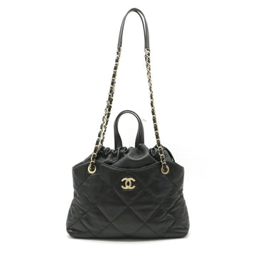 Chanel matelasse handbag shoulder bag leather black A80985