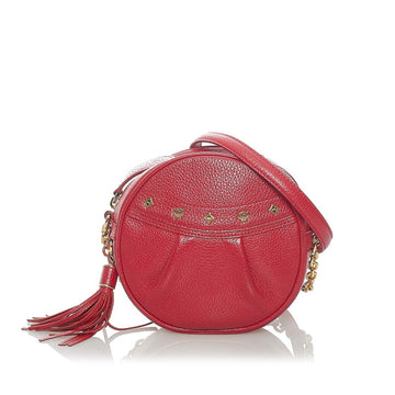 MCM Circle Shoulder Bag Red Leather Ladies