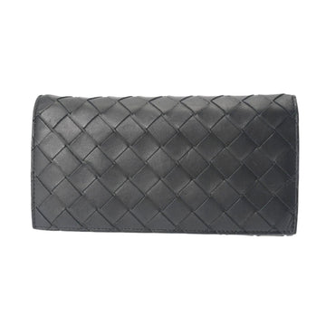 BOTTEGA VENETA BOTTEGAVENETA Intrecciato Round Black/Green 591365 Men's Leather Long Wallet