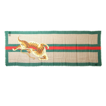 GUCCI Scarf GG Supreme 495511 Tiger Green Beige Red Wool Large Stole Women's Men's