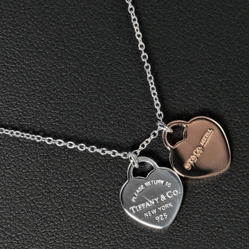TIFFANY&Co. Return Toe Double Mini Heart Tag Necklace Silver 925 Rubedo Metal