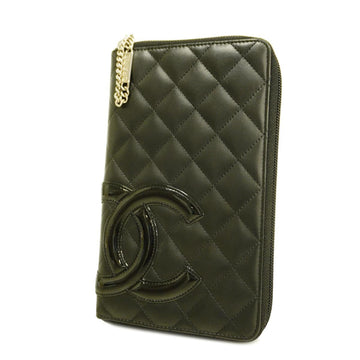 CHANEL Long Wallet Cambon Lambskin Black Silver Hardware Women's