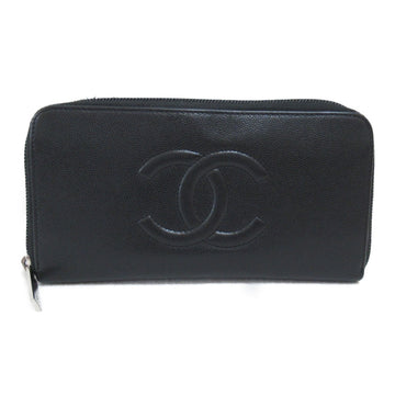 CHANEL Round long wallet Black leather