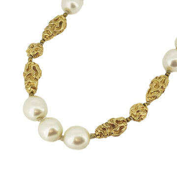CHANEL Necklace Vintage Fake Pearl GP Plated Gold White Ladies