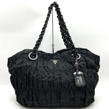 PRADA Tote Bag Shoulder Gathered Frill Plastic Chain Black Nylon Ladies IT5CX9GENVUI