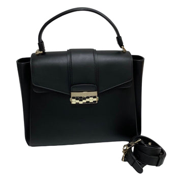 BVLGARI Serpenti Viper Leather Genuine 2way Handbag Mini Tote Bag Shoulder Black 26267