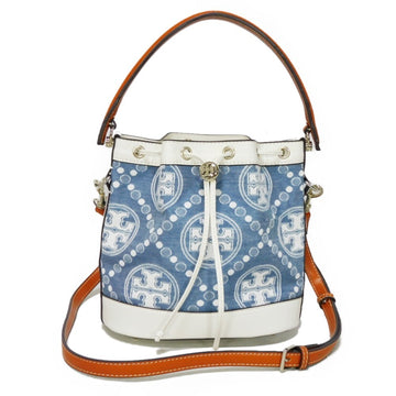 TORY BURCH Handbag T Monogram Chenille Mini Bucket Jacquard 2WAY Shoulder Bag Double Pearl Blue 149178 Women's