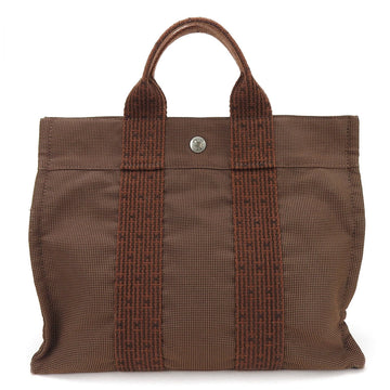 HERMES handbag tote PM ale line new hardware brown canvas unisex ladies men  her pm logo