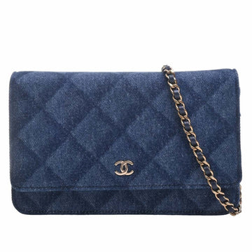 CHANEL Coco Mark Chain Shoulder Long Wallet Blue Ladies