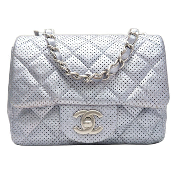 CHANEL Matelasse Chain Shoulder Bag Silver Perforated Leather Women's Men's