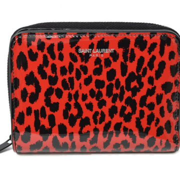 SAINT LAURENT wallet folding YSL 562796  baby cat leopard pattern zip rouge black