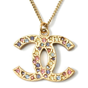 CHANEL necklace pendant  here mark CC rhinestone gold multi