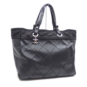 CHANEL Tote Bag Paris Biarritz GM Women's Black Leather Coated Canvas A34210 Hand Here Mark