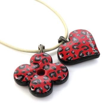 LOUIS VUITTON Necklace Leopard Glass/Rubber Red/Black/Gray Women's