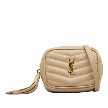 SAINT LAURENT Monogram Cassandra Baby Chain Shoulder Bag Beige Gold Leather Women's