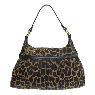 FENDI Canvas Leather Leopard Pattern One Shoulder Bag 8BR448 Brown/Black Ladies