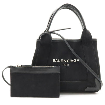 BALENCIAGA Navy Cabas XS Tote Bag Handbag Shoulder Canvas Leather Black 390346