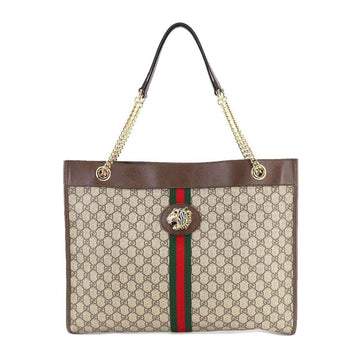 GUCCI Rajah Large Chain Tote Bag GG Canvas Beige Brown 537219 Tiger Head