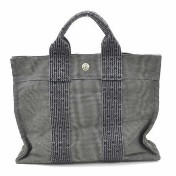 HERMES Handbag Tote Bag Yell Line Canvas Dark Gray Unisex