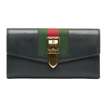 GUCCI Sylvie Continental Long Wallet 476084 Black Leather Women's